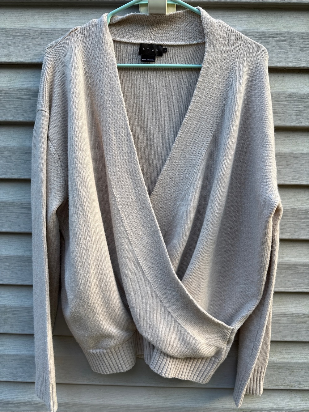 Hatch Wrap Front Merino Wool Sweater Cream Oat Knit Size 2 Medium